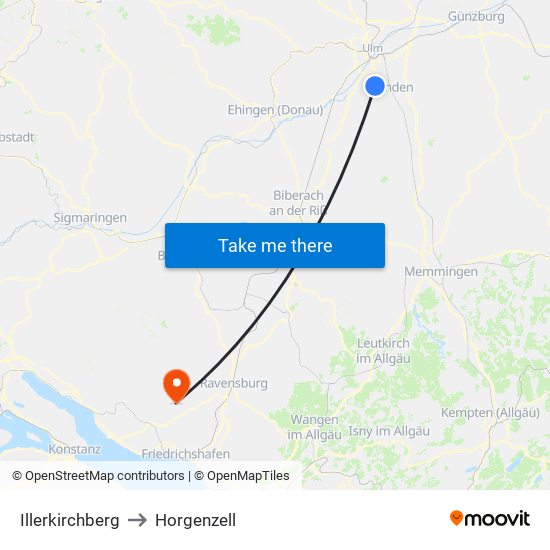 Illerkirchberg to Horgenzell map