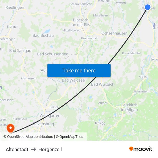 Altenstadt to Horgenzell map