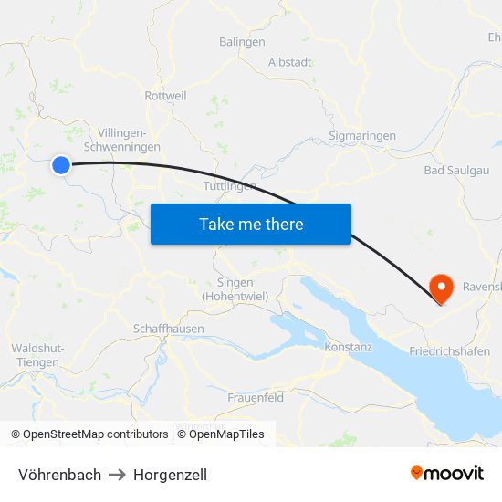 Vöhrenbach to Horgenzell map