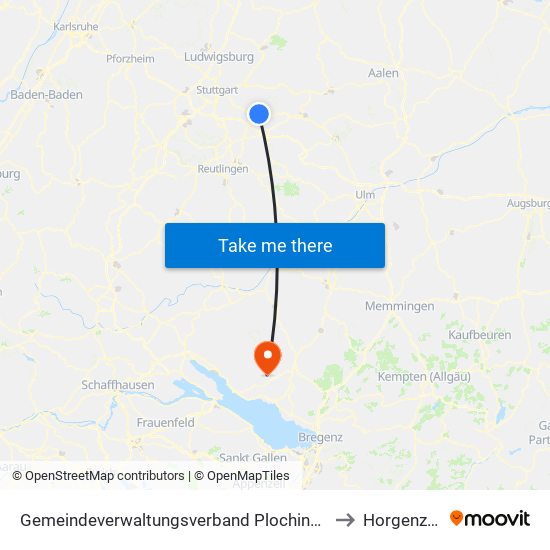 Gemeindeverwaltungsverband Plochingen to Horgenzell map