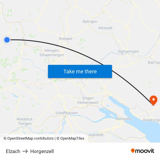 Elzach to Horgenzell map