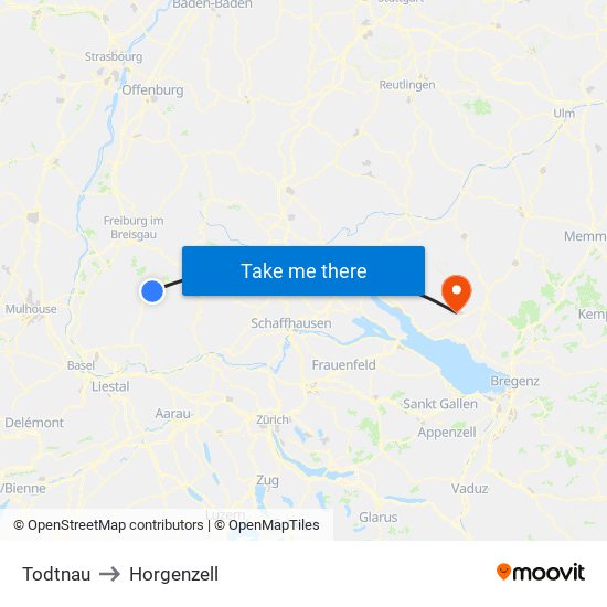 Todtnau to Horgenzell map