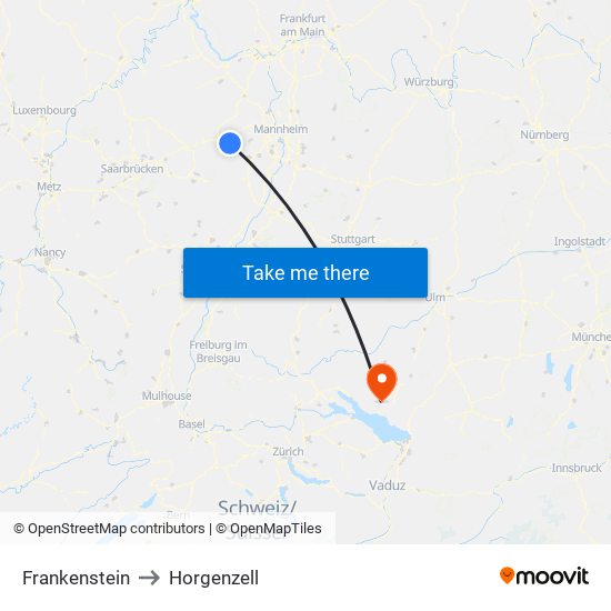 Frankenstein to Horgenzell map