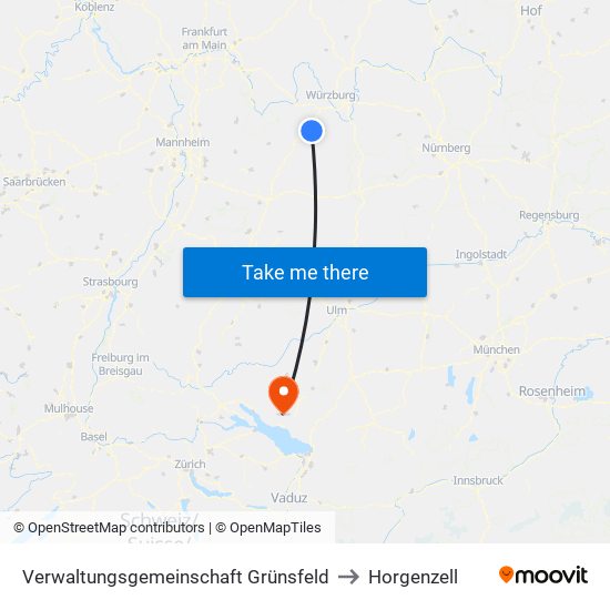 Verwaltungsgemeinschaft Grünsfeld to Horgenzell map