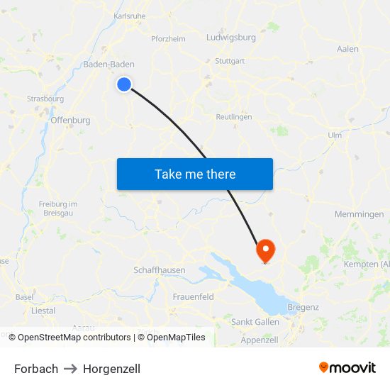 Forbach to Horgenzell map