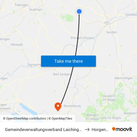 Gemeindeverwaltungsverband Laichinger Alb to Horgenzell map