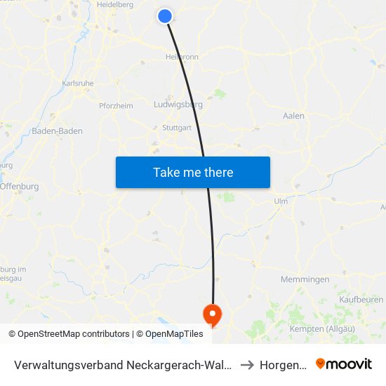 Verwaltungsverband Neckargerach-Waldbrunn to Horgenzell map