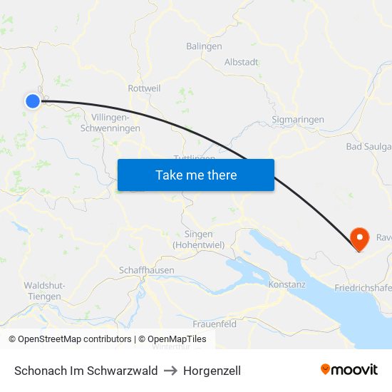 Schonach Im Schwarzwald to Horgenzell map