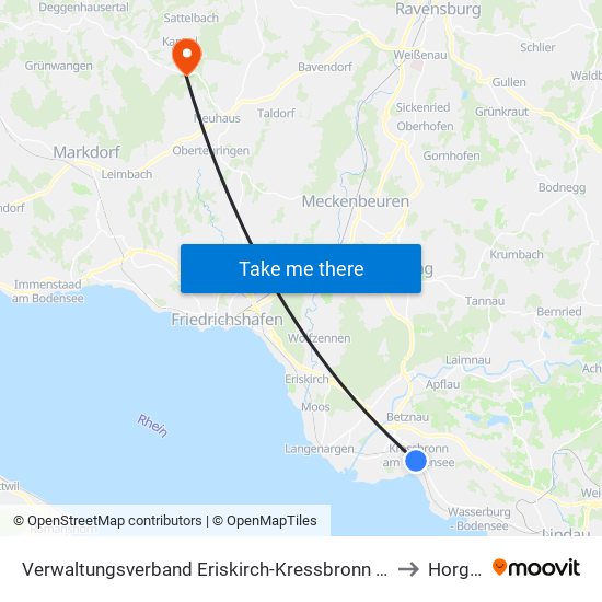 Verwaltungsverband Eriskirch-Kressbronn am Bodensee-Langenargen to Horgenzell map