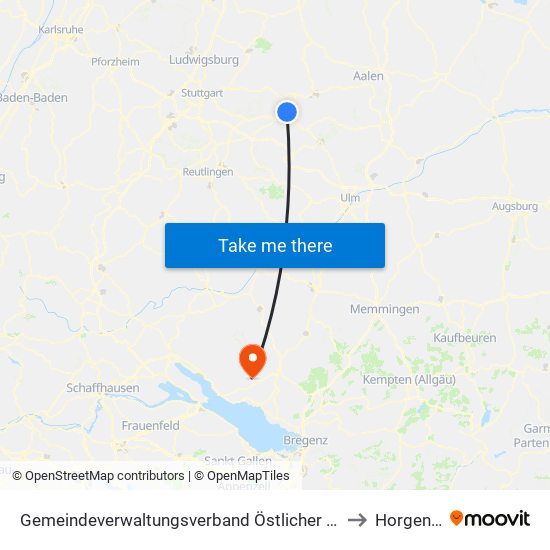 Gemeindeverwaltungsverband Östlicher Schurwald to Horgenzell map