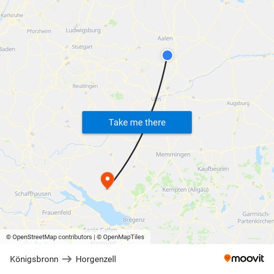 Königsbronn to Horgenzell map