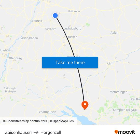 Zaisenhausen to Horgenzell map