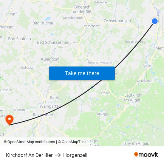 Kirchdorf An Der Iller to Horgenzell map