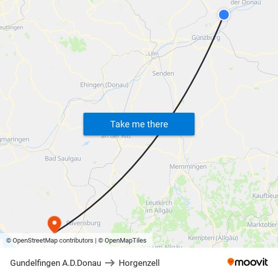 Gundelfingen A.D.Donau to Horgenzell map