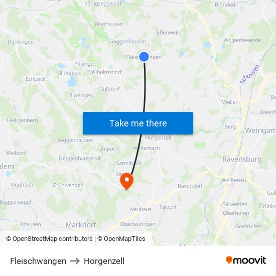 Fleischwangen to Horgenzell map