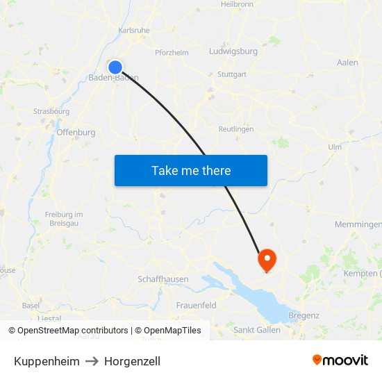 Kuppenheim to Horgenzell map