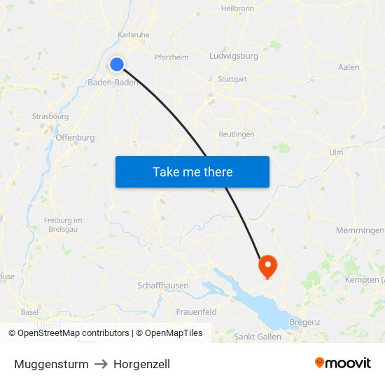 Muggensturm to Horgenzell map