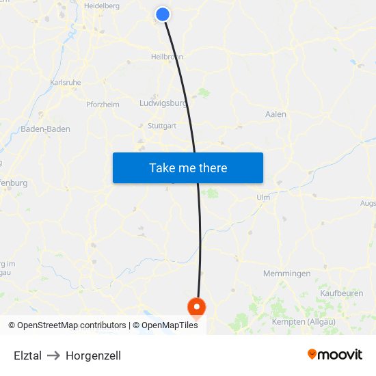 Elztal to Horgenzell map