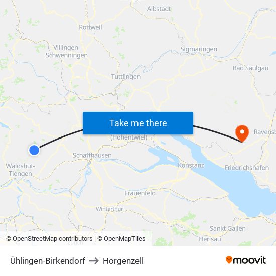 Ühlingen-Birkendorf to Horgenzell map