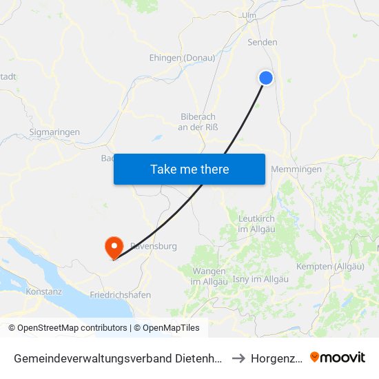 Gemeindeverwaltungsverband Dietenheim to Horgenzell map