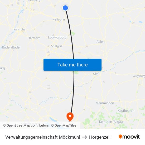 Verwaltungsgemeinschaft Möckmühl to Horgenzell map