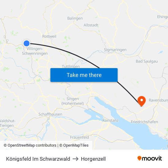 Königsfeld Im Schwarzwald to Horgenzell map