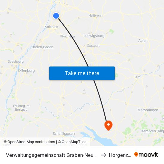 Verwaltungsgemeinschaft Graben-Neudorf to Horgenzell map