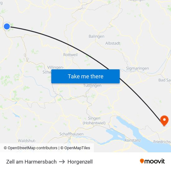 Zell am Harmersbach to Horgenzell map