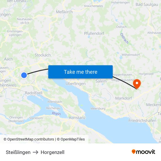 Steißlingen to Horgenzell map