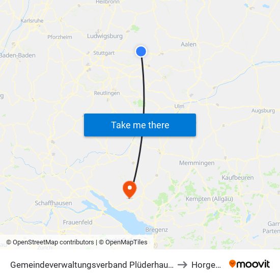 Gemeindeverwaltungsverband Plüderhausen-Urbach to Horgenzell map