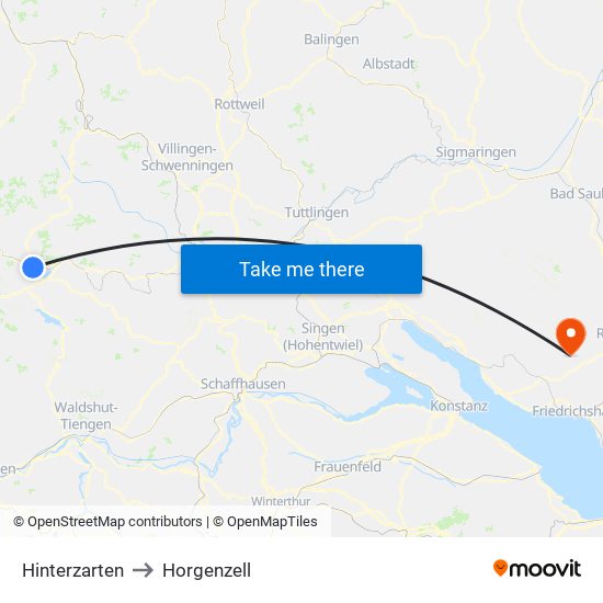 Hinterzarten to Horgenzell map