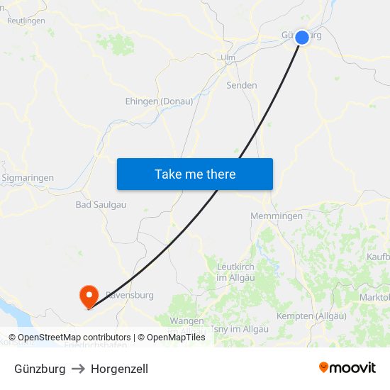 Günzburg to Horgenzell map