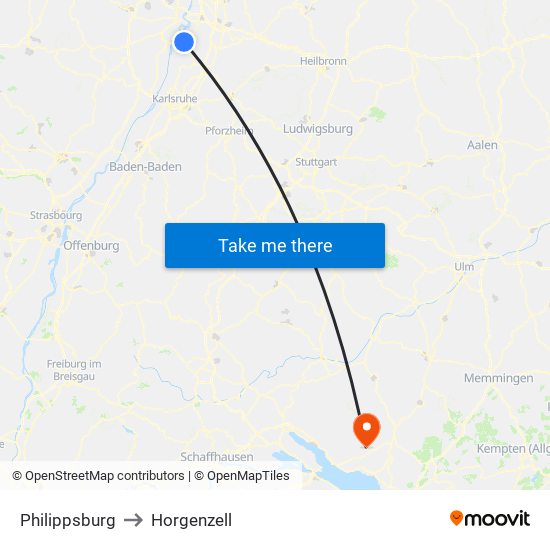Philippsburg to Horgenzell map