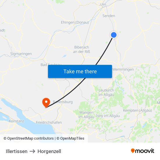 Illertissen to Horgenzell map