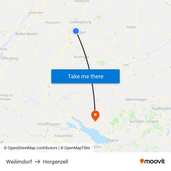 Weilimdorf to Horgenzell map