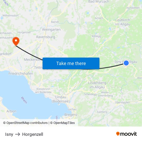 Isny to Horgenzell map