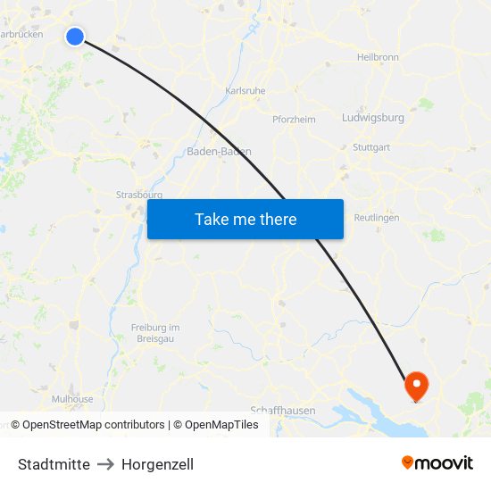Stadtmitte to Horgenzell map