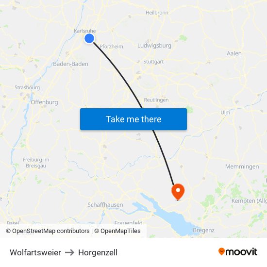 Wolfartsweier to Horgenzell map