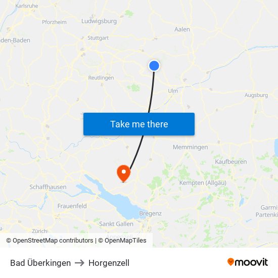 Bad Überkingen to Horgenzell map