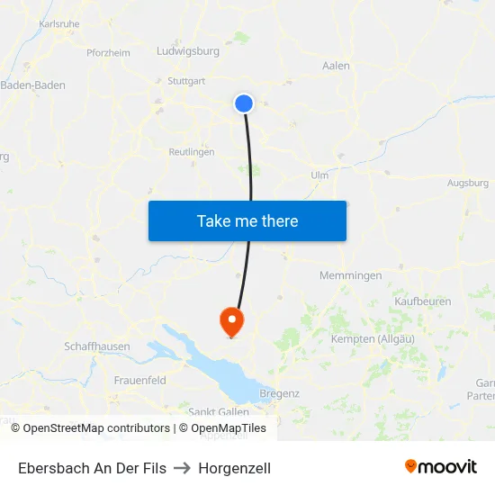 Ebersbach An Der Fils to Horgenzell map