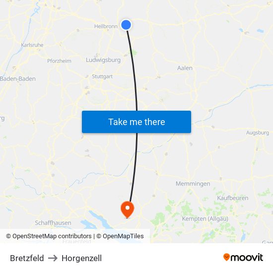 Bretzfeld to Horgenzell map