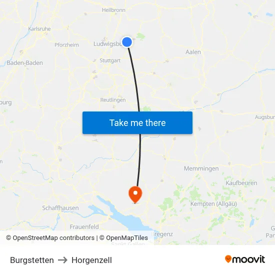 Burgstetten to Horgenzell map