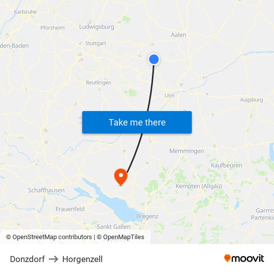 Donzdorf to Horgenzell map