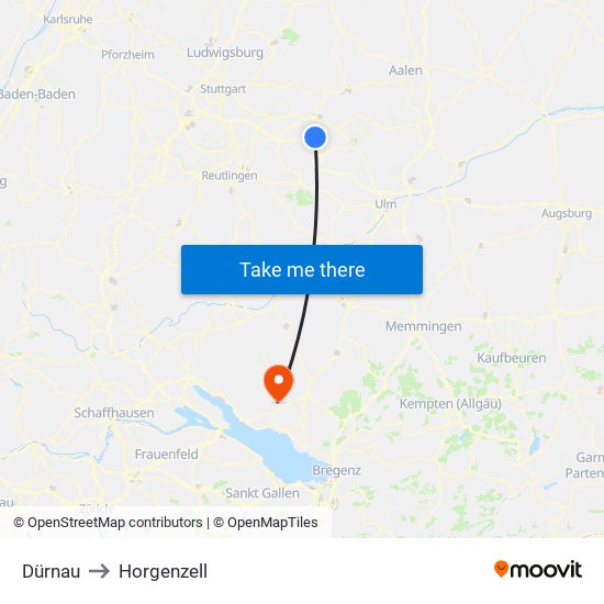 Dürnau to Horgenzell map