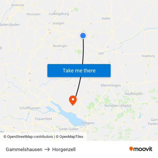 Gammelshausen to Horgenzell map