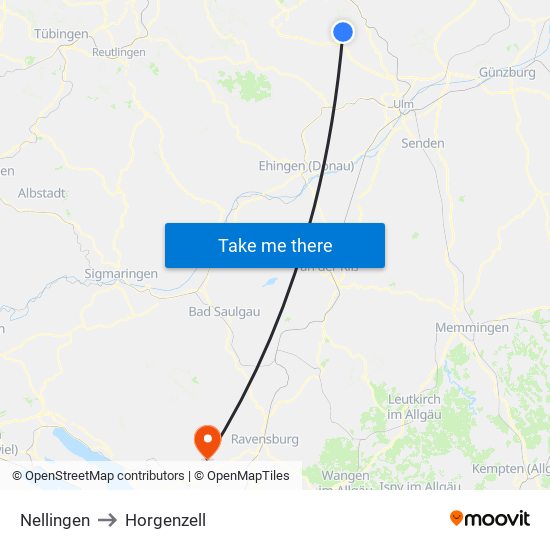 Nellingen to Horgenzell map