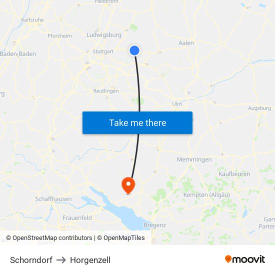 Schorndorf to Horgenzell map