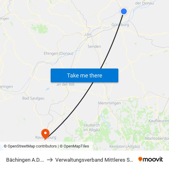 Bächingen A.D.Brenz to Verwaltungsverband Mittleres Schussental map