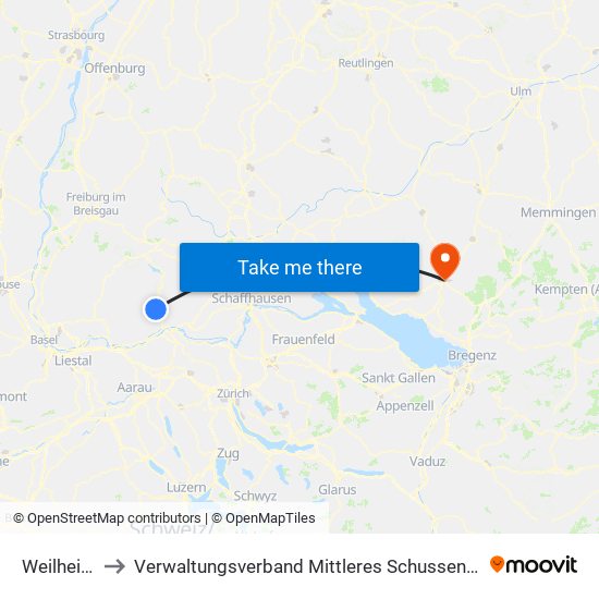 Weilheim to Verwaltungsverband Mittleres Schussental map