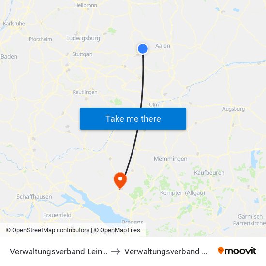 Verwaltungsverband Leintal-Frickenhofer Höhe to Verwaltungsverband Mittleres Schussental map